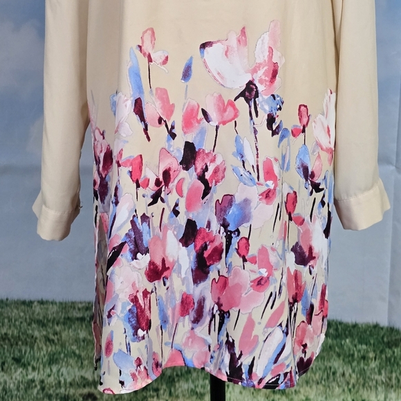 ANNE KLEIN | LOOSE FIT KNEE LENGTH FLORAL SHIRT DRESS - Picture 8 of 16